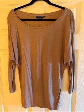 Ralph Lauren Taupe Long-Sleeve Scoop Neck Top